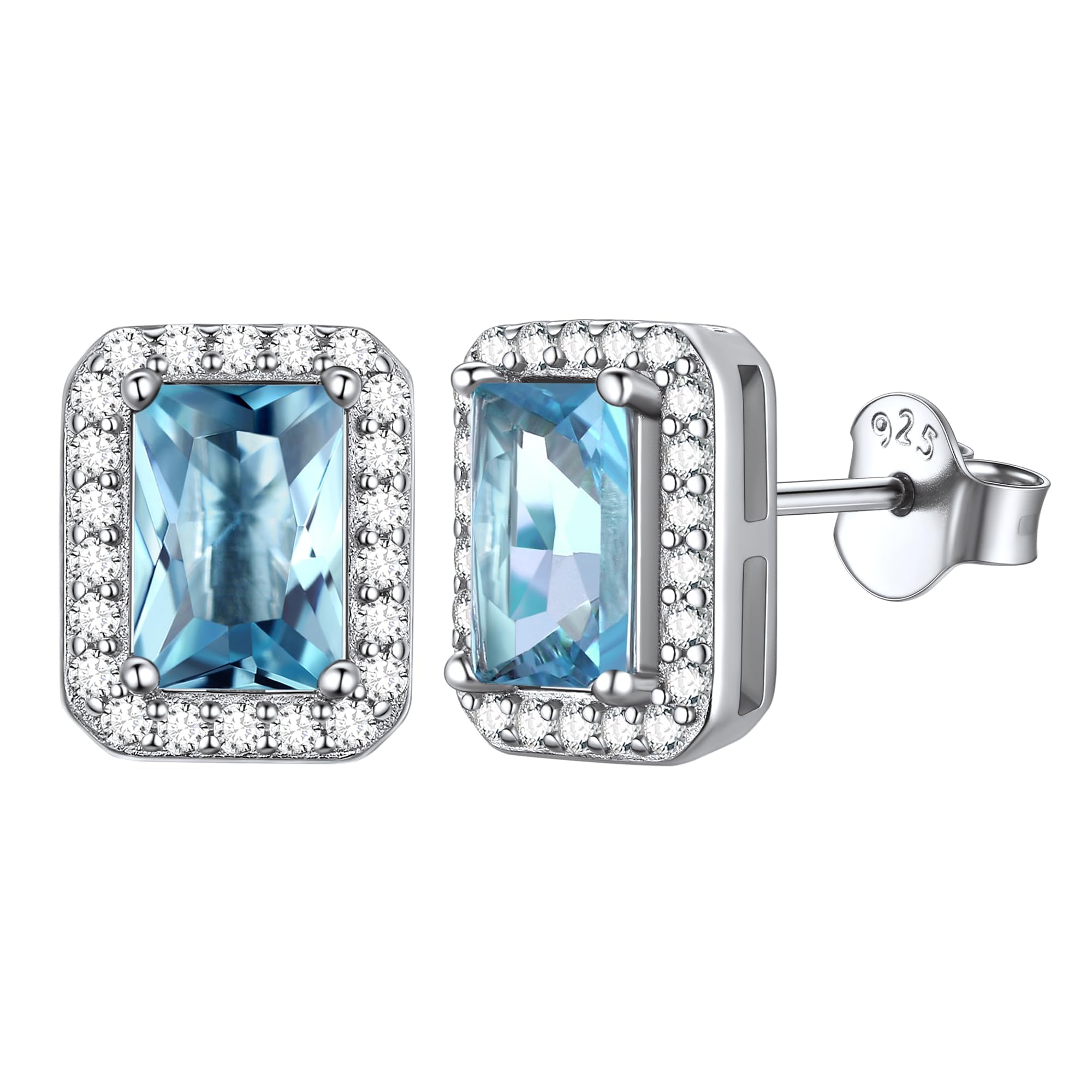 ChicSilver Stud Earrings for Women Sterling Silver Aquamarine march Birthstone Earring S925 Silver Jewellery for Sisters Friends