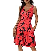 GUBERRY Womens Wrap V Neck Sleeveless Sundress Summer Flare Tank Dress with Pockets …