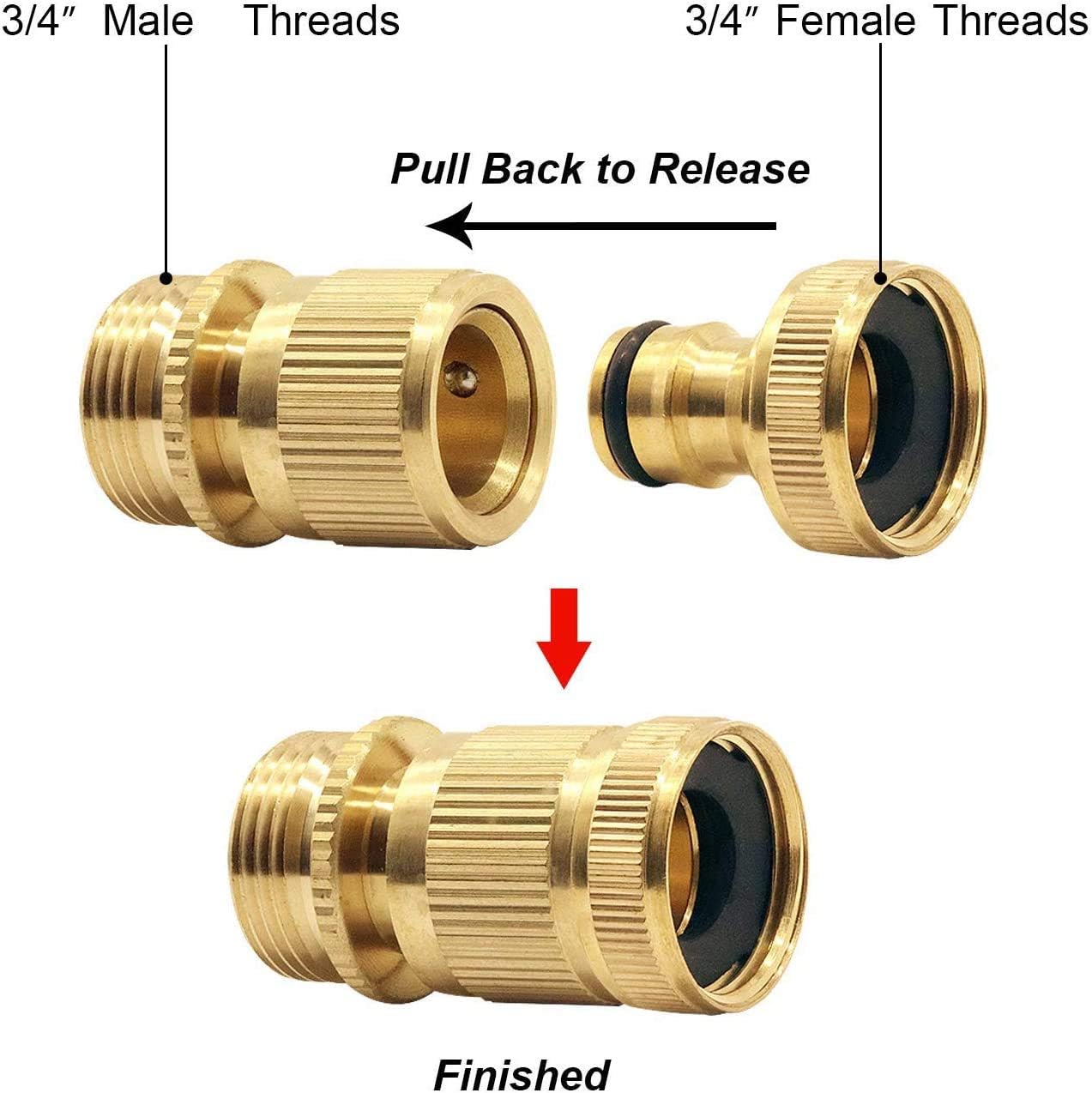 Hydrogarden Garden Hose Quick Connect Solid Brass Quick Connector Garden Hose Fitting Water Hose Connectors BSP 3/4 inch (2SETS) - Image 3