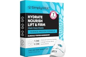 SimplyVital Collagen Facial Mask with Retinol & Hyaluronic Acid - Hydrating Face Masks Skincare - Visibly Firming and Lifting T Line & V Line Sheet Mask for Women - Mascarillas Para la Cara - 7 Pack