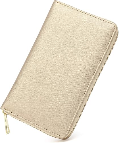 Amazon 通帳ケース 磁気防止 本革 大容量 おしゃれ パスポートケース Ykkファスナー ゴールド クレジットカードケース