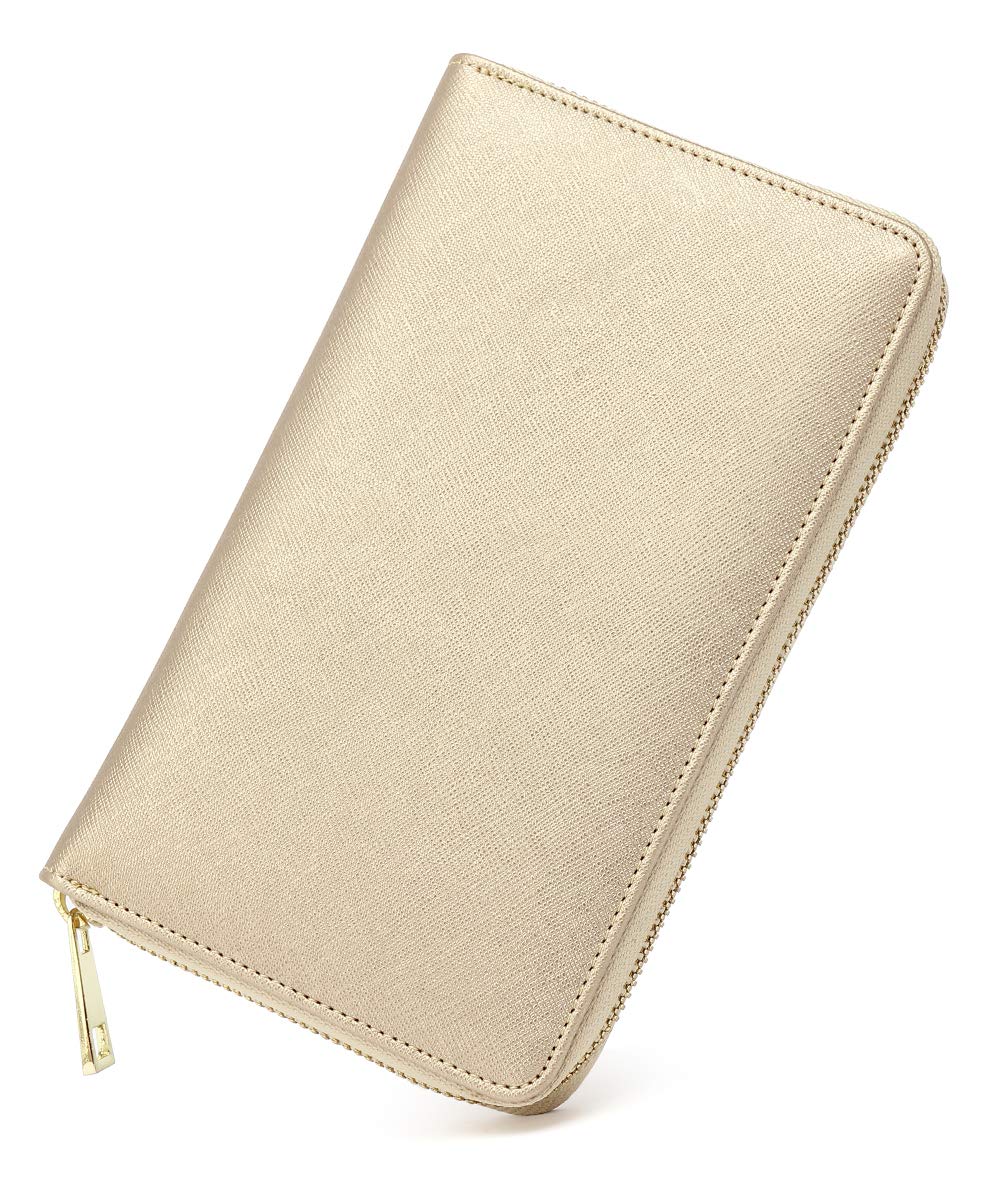 通帳ケース 磁気防止 本革 YKKファスナー 大容量 貴重品ケース 家計管理 (ゴールド)商品画像