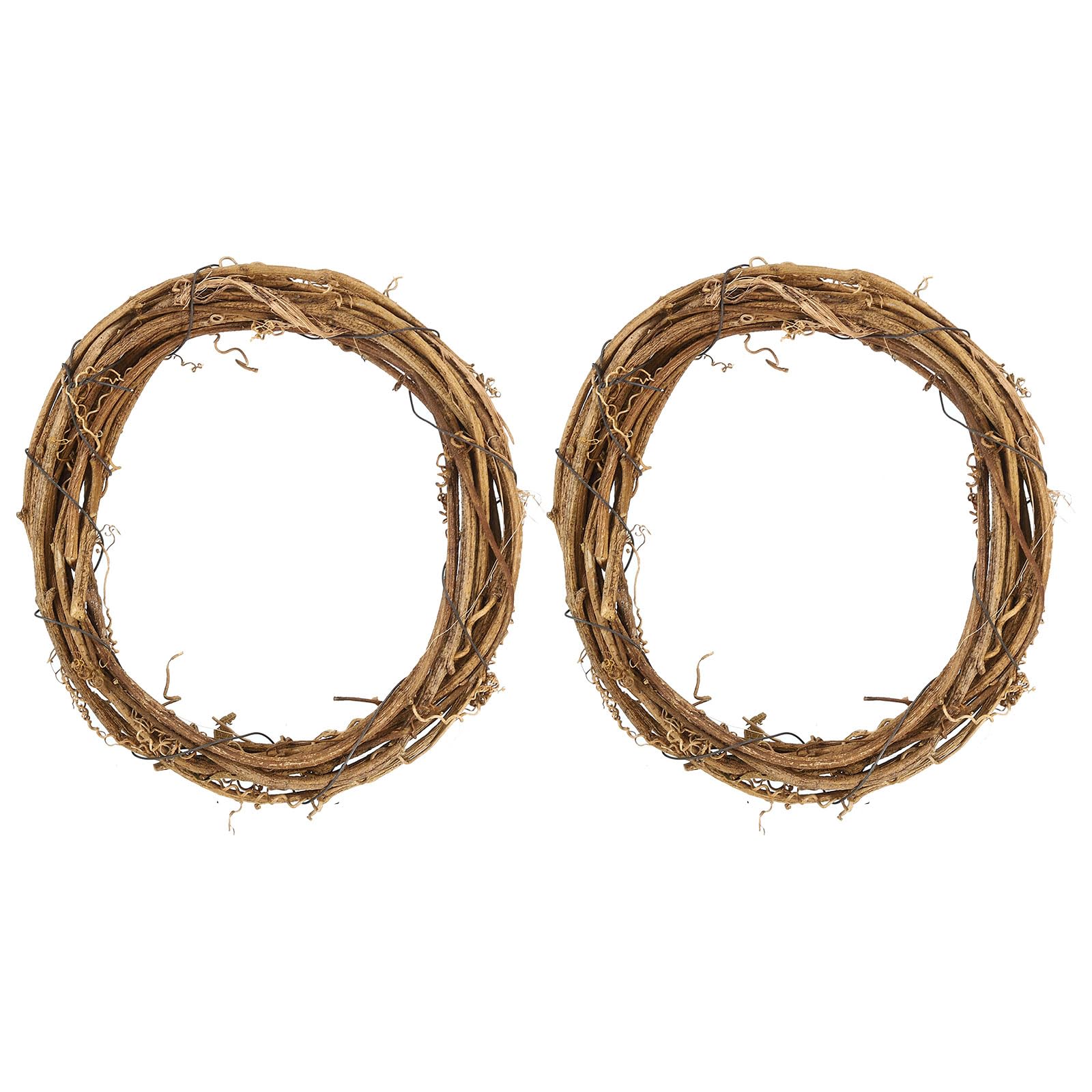 PATIKIL 6 Inch Rattan Wreath, 2 Pcs Christmas Round Natural Vine Branch Wreath Garland Floral Ring Hoop for Door Window Hanging Decorations, Wood