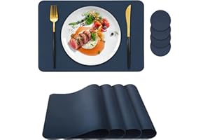 BACGNYER Placemats Set of 4, Placemat with Coasters Heat Stain Scratch Resistant Non-Slip Waterproof Oil-Proof Washable Wipeable Outdoor Indoor for Dining Patio Table Kitchen Decor and Kids，（Dark Blue 4）