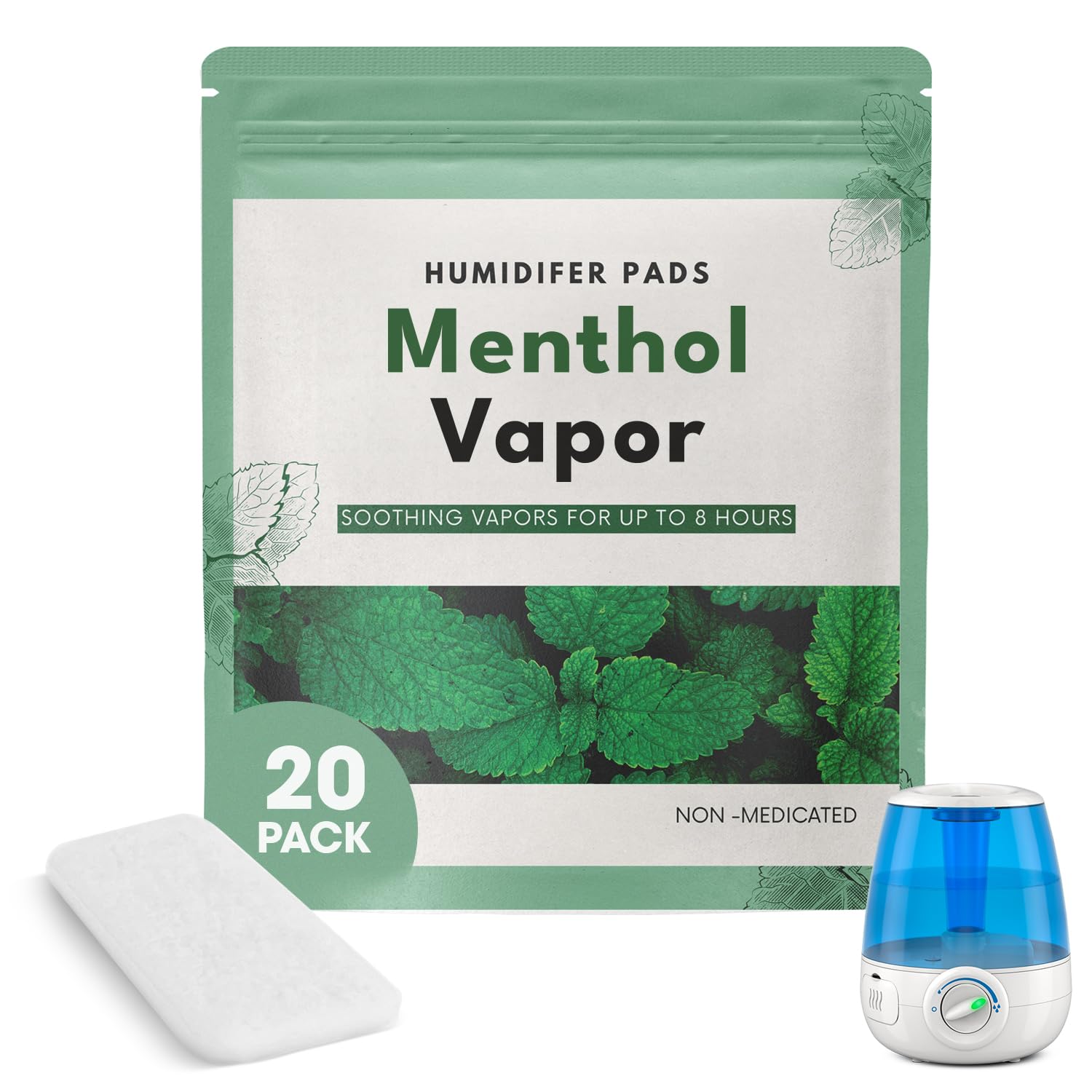 20 Pack Menthol Eucalyptus Humidifier Pads - Soothing Vapor Pad Refills for Congestion Relief on all Vks, Crane, More - Vapopads Replacement, Natural Waterless Vaporizers Pads, Cold/Flu Symptom Relief