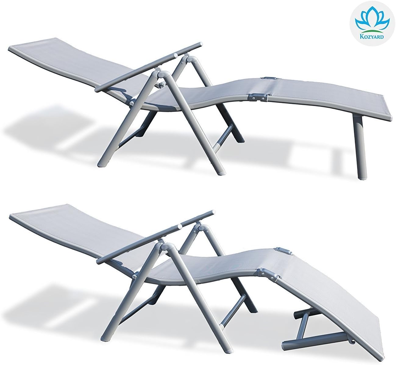 Kozyard Cozy Aluminum Beach Yard Pool Folding Reclining 7 Adjustable Chaise Lounge Chair (2 Pack, Gray): Kitchen & Dining