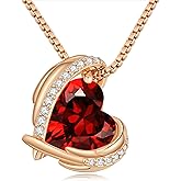 CDE Christmas Gifts for Women，Love Heart Pendant Necklaces for Women, Silver Tone Rose Gold Tone Birthstone Jewelry Gifts for Wife Her