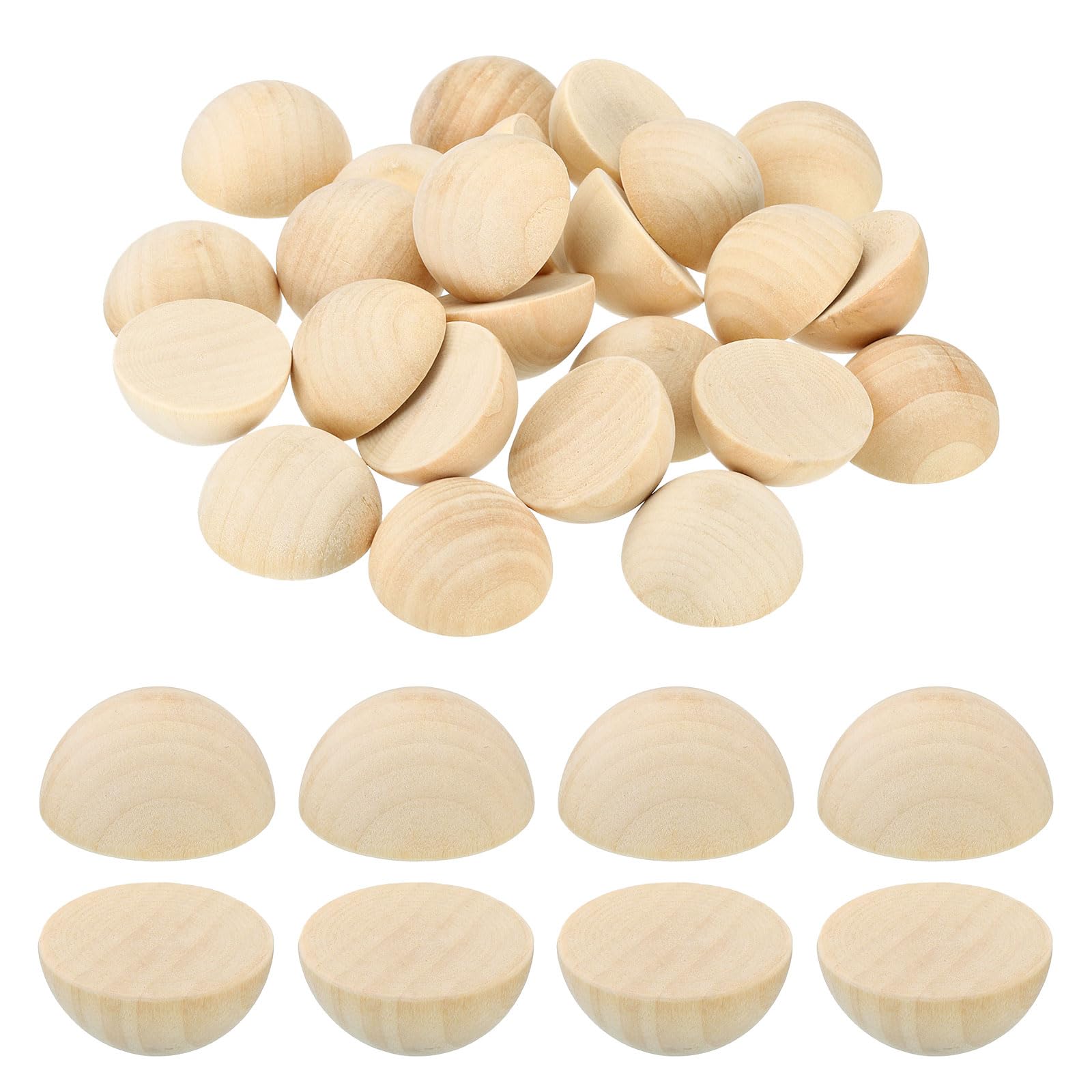 PATIKIL 30mm Half Wood Beads, 32 Pack Unfinished Natural Wooden Beads Round Split Wood Balls for Craft Art Ornaments Painting