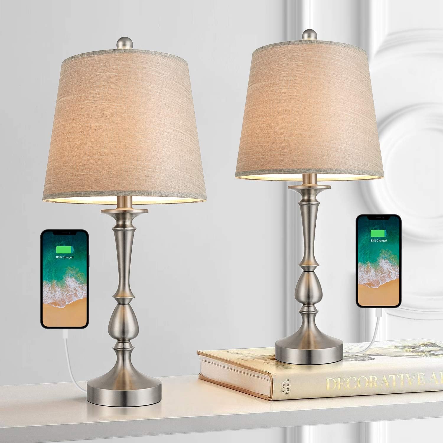 BOBOMOMO 22.25'' USB Table Lamp Set of 2 Minimalist Eyecaring