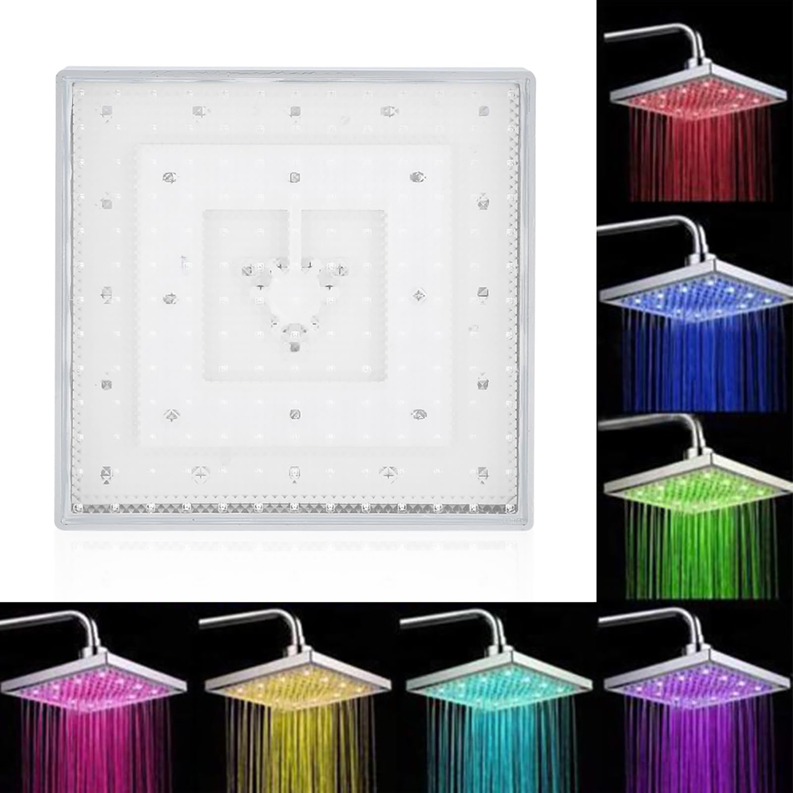 Ejoyous Rainfall LED Shower Head, The Light Is Activated By Water Pressure Square Chrome Face Rainfall for Shower Room
