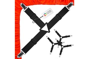 5 Stars United Bed Sheet Straps Set, Elastic Fasteners with Metal Clips, Sheet Holders for Corners, Fitted Sheet Clips to Hold Sheets in Place, Bed Sheet Clips with Adjustable Bed Bands (4 Pcs Black)