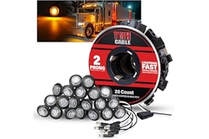 TMH 20 Pcs of 3/4 Inch Side Marker Clear Lens Amber Lights with Connector Plug + 2 Pin Continuous Wire Harness, Plug and Play Hassle-Free Installation for Truck Trailer RV Pickup