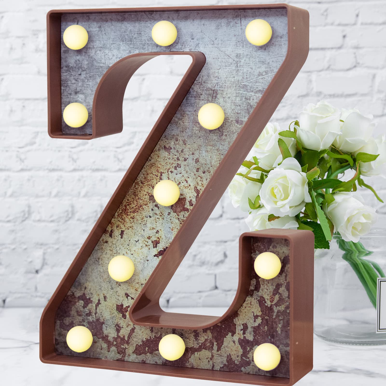 LED Marquee Light Up Letters Industrial Vintage Style Lighted Letters Rust Metal Effect Marquee Letter with Lights Illumination Letter Signs for Christmas Wedding Birthday Party Home Cafe Bar Decor-Z