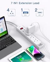 Addtam 7-in-1 Extension Lead with USB Ports 4-Way, 1.8m Wall Mount view 2