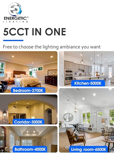 12 PACK 5/6 INCH 5CCT LED RECESSED LIGHTING RETROFIT, 2700K/3000K/4000K/5000K/6500K SELECTABLE, DIMMABLE CAN LIGHTS WITH BAFFLE TRIM, 12W=150W, HIGH BRIGHTNESS 1000LM, IC& WET RATED, ETL&FCC CERTIFIED