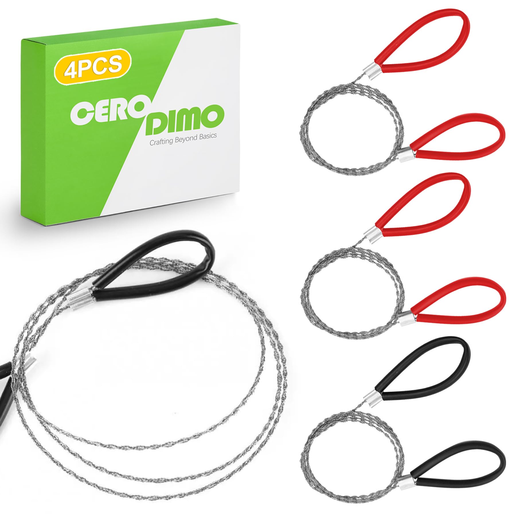 Photo 1 of CeroDimo 4-Pack 23.62-Inch Cable Wire Saw, Emergency Pocket Hand Saw for Camping, Hiking, Cuts PVC Pipe, Metal, Wood, and Trees - Red & Black