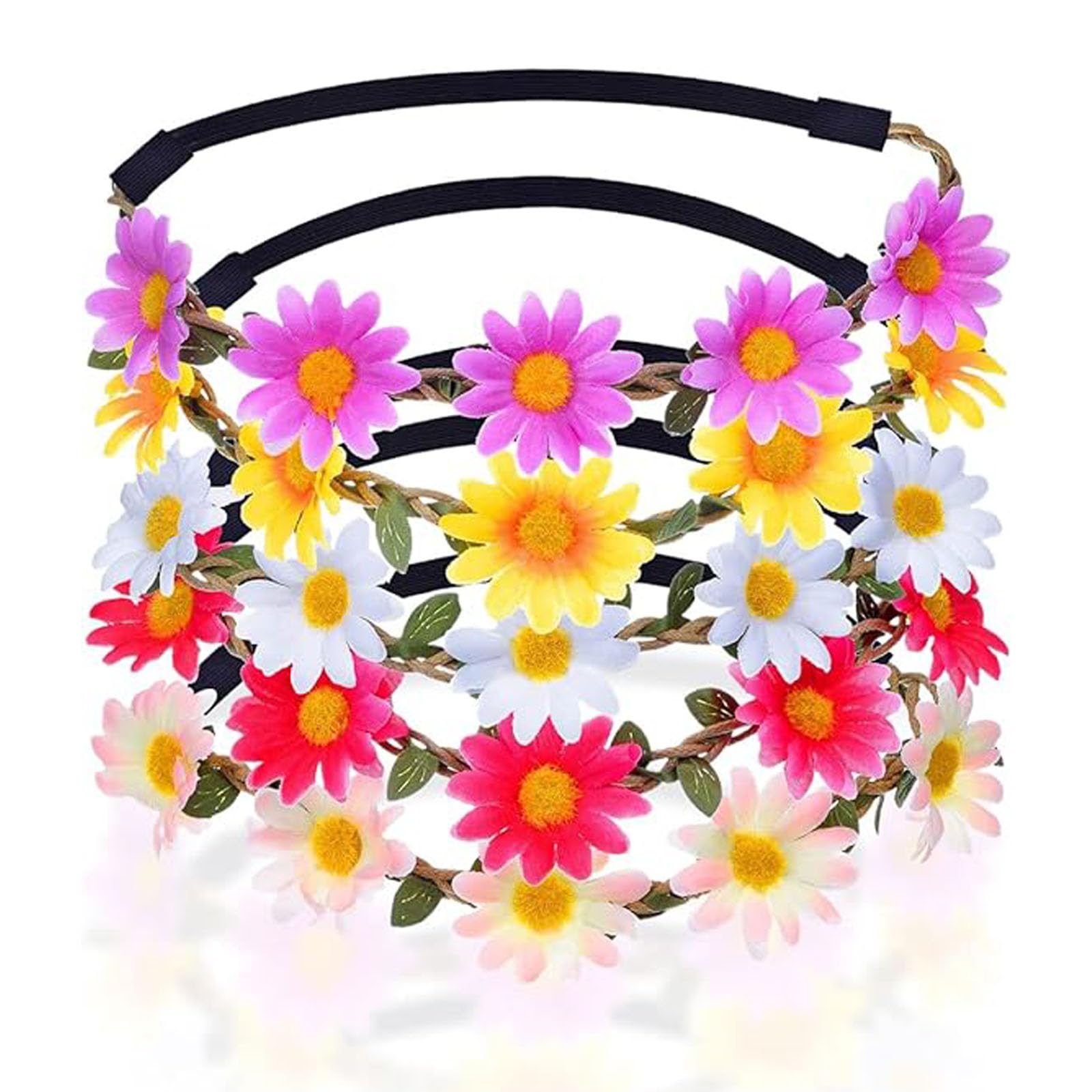 5Pcs Daisy Flower Hair Band Beautiful Flowers Artificial Headband Hair Accessories Elegant Bohemia Floral Crown with Elastic Ribbon Flower Headband