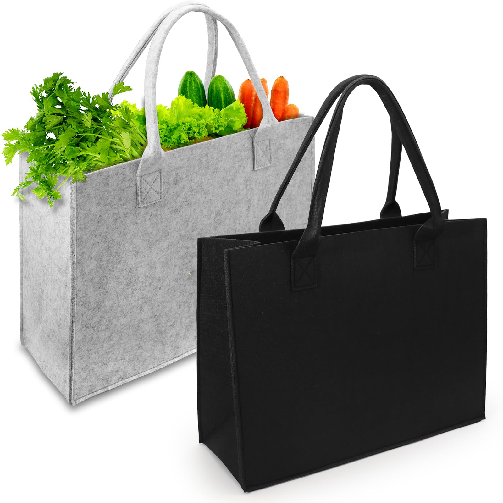 XIANGLONGY Pack of 2 18L Felt Shopping Bag, Felt Bag, Large 40 x 30 x 15 cm, Foldable Felt Bags Shopper, Felt Bag for Outdoor Trips, Picnics, Shopping