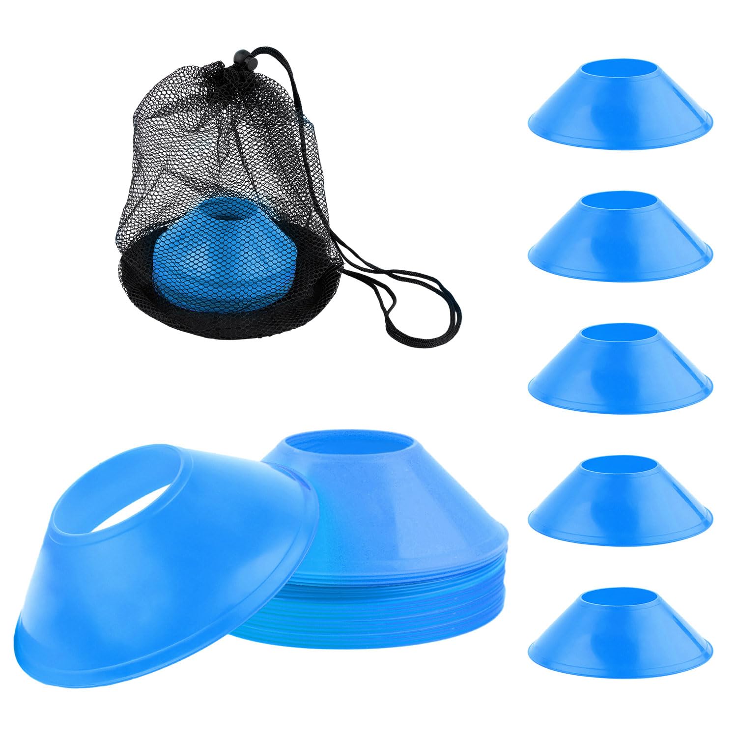 25pcs Soccer Cones for Sports Training, Mini Football Cones with Mesh Bag, Flexible Agility Practice Cones Drills Training Plastic Cones for Basketball Running Sports Games Skating(Blue)