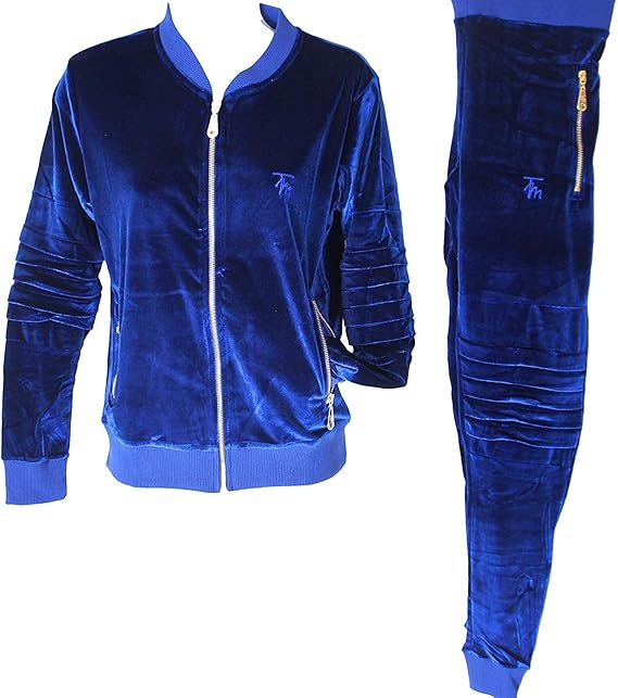 Femmes Velours Survêtement, Premium Velours Motard Bleu Roi Hip Hop Urbain Streetwear Jogging