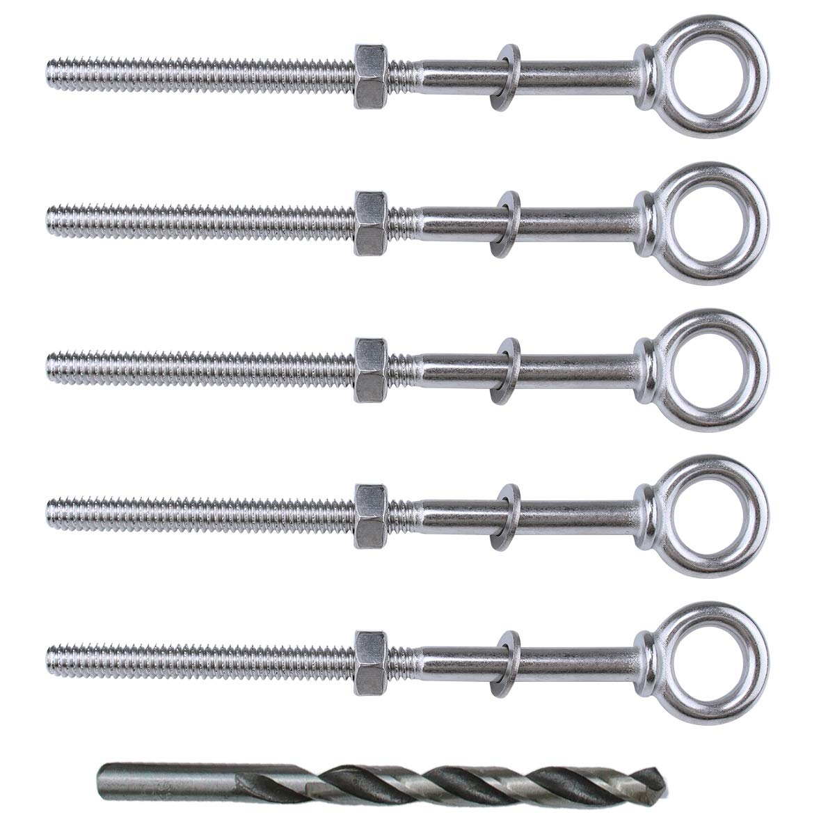 Muzata 5pack 1/4"-20 Eye Bolt Heavy Duty Shoulder Lifting Ring Threaded Eyebolts with Nuts Washers T316 Stainless Steel Marine Grade UNC-3A CR31