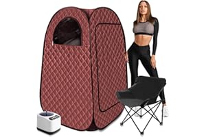 aledaras Portable Steam Sauna, Personal Steam Sauna Tent for Home Spa, Full Size Portable Spa Sauna Box with 3L 1000W Sauna Steamer, Large Size Foldable Chair Included, Brown