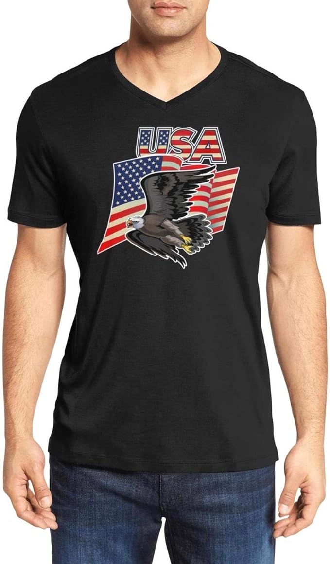 American Eagle with USA Flags Shirt for Men Casual VNeck