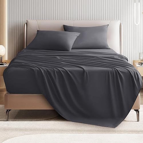 Queen Size 4 Piece Bed Sheet Set - Ultra Imitation Cotton-Premium Breathable & Cooling Sheets - Hotel Luxury Bed Sheets Deep Pocket up to 15"- Wrinkle, Fade, Stain Resistant (Dark Grey, Queen)