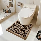 WREWING Leopard Print U-Shaped Toilet Rug, Soft Non-Slip Plush Microfiber Bathroom Contour Mat, Ultra Absorbent Fashionable Animal Print Toilet Floor Mat, Stylish Decor Bath Mat 20x22 Inch