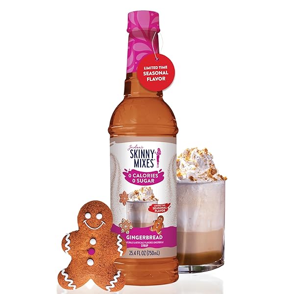 JORDAN’S SKINNY SYRUPS SUGAR FREE COFFEE SYRUP, GINGERBREAD LATTE FLAVOR DRINK MIX, ZERO CALORIE FLAVORING FOR LATTES, PROTEIN SHAKE, FOOD & MORE, GLUTEN FREE, KETO FRIENDLY, 25.4 FL OZ, 1 PACK