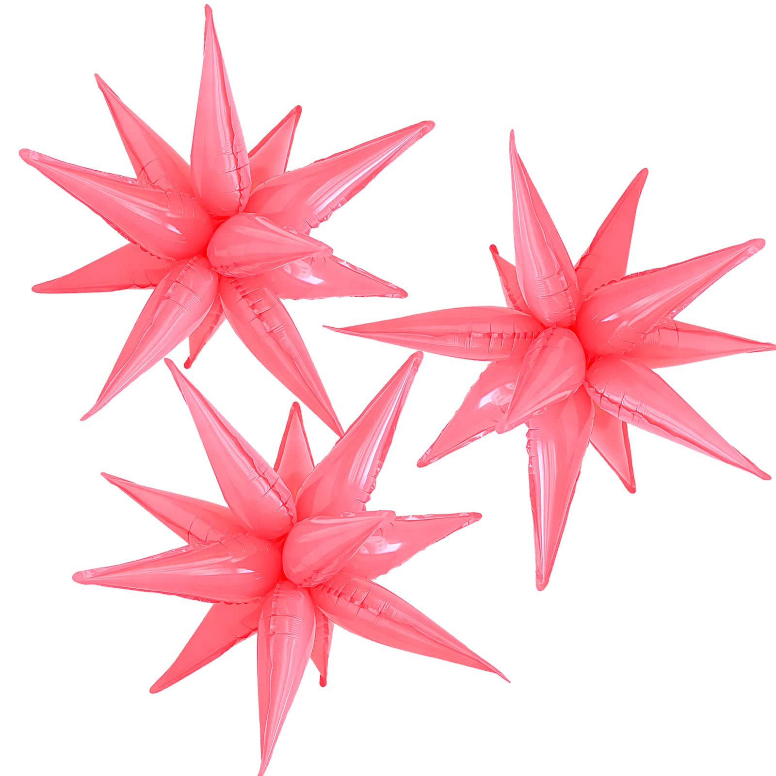 Photo 1 of CYMYLAR 3pcs 26-Inch Macaron Pink Star Foil Balloons - Explosion Star Burst Balloon, Spike Cone Balloon for Birthday Party Decorations, Wedding, Bachelor Party