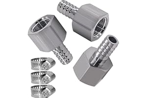 Beduan Stainless Steel 1/4" Hose Barb to 1/4" Female Home Brew Water Air Gas Fuel (Pack of 3)