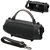 TXEsign Silicone Case Cover for JBL Charge 6- Portable Speaker, Travel Carrying Protective Cover with Adjustable Shoulder Strap Anti-Dust Charging Port Cover for Charge 6 (Black)