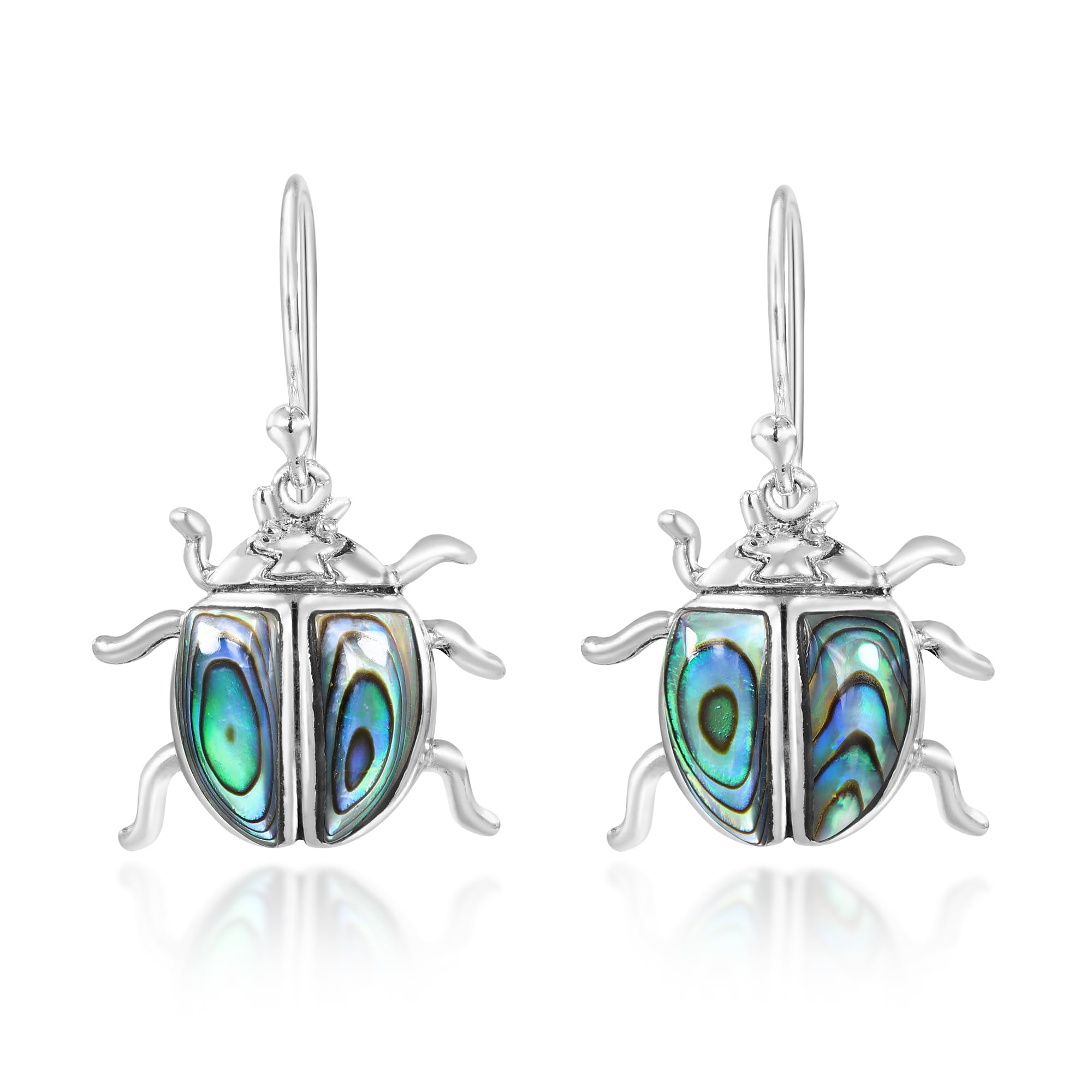 Colorful Beetle with Abalone Shell Inlays .925 Sterling Silver Dangle Earrings