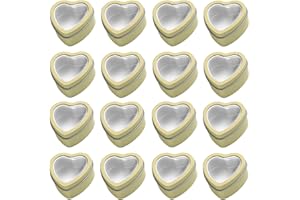 SUNCH CRAFT 16 Pcs Metal Tins Jar 2 OZ Empty Heart Shaped Tins with Clear Window Lid for Candle Jars Art Crafts Candies Party Favors (Gold)
