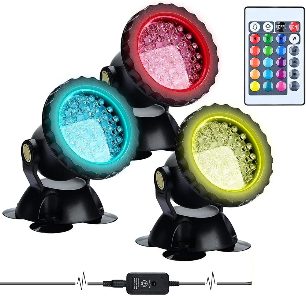 Lychee RGB Waterproof Underwater Spot Lights Set of 3 with Remote DC12V