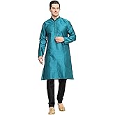 ITOS365 Men's Tunic Art Silk Kurta Pajama Pyjama Set with Embroidery Work Indian Clothing Wedding Party Dress Gifts Items