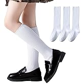 EPEIUS Knee High Socks for Girls Seamless Cotton School Uniform Socks Boy Ribbed Dress Socks Kids White Long Socks Navy