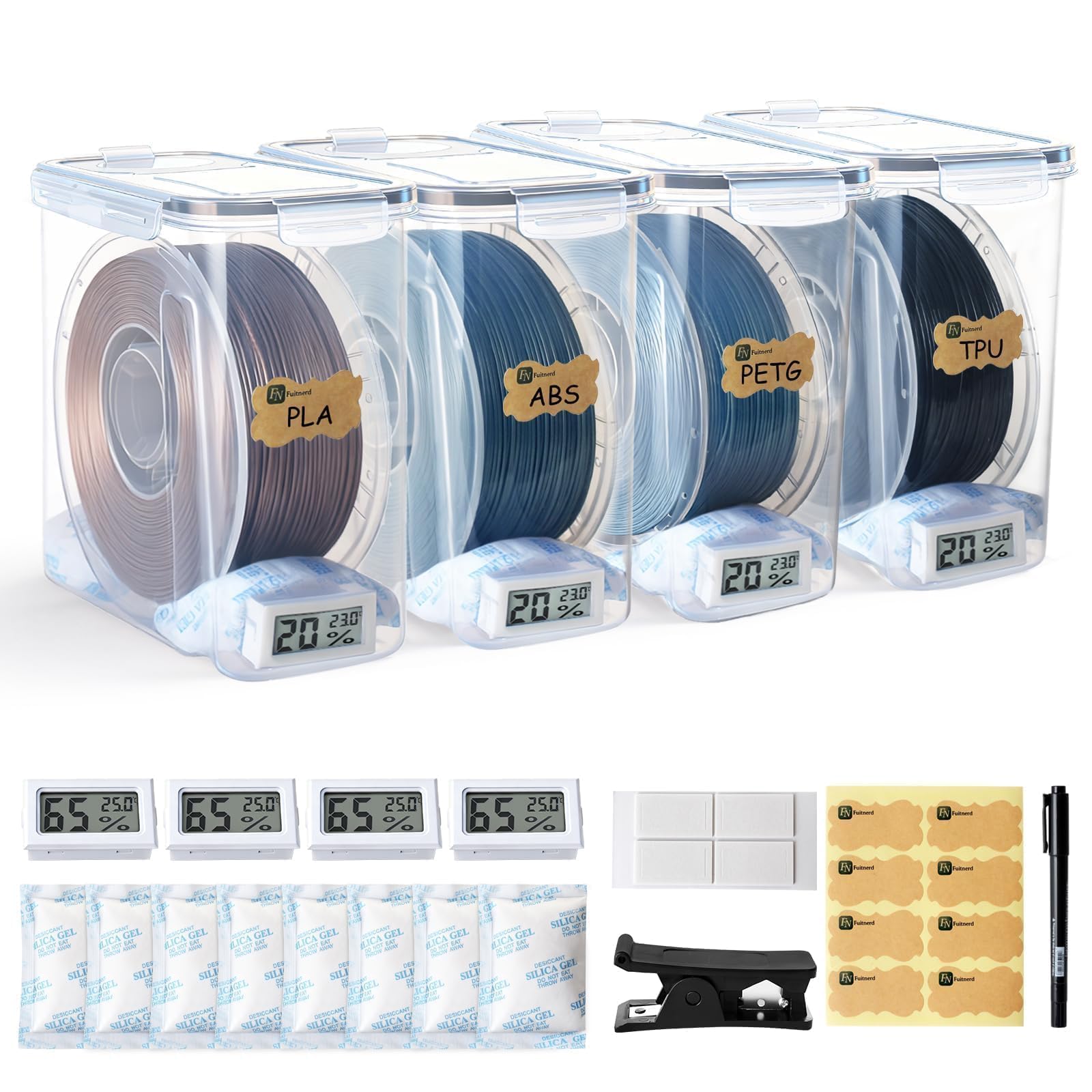 Photo 1 of ***ONLY ONE*** Filament Storage Box - 4 Pack 4L 3D Printer Filament Containers with 4 Hygrometers, Airtight Dry Boxes for Sealing and Protection, Water-Proof & Dust-Proof, Reusable Desiccant, Tube Cutter & Labels