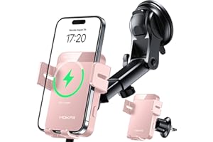 MOKPR Wireless Car Charger, 15W Auto Clamping Car Charger Dash Windshield Air Vent Phone Holder Compatible with iPhone 17 16 