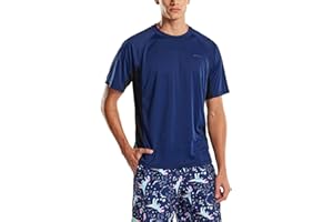 TSLA Men's Rashguard Swim Shirts, UPF 50+ Protection Quick Dry, Stretch Comfort Fit, Flatlock Seams, Outdoor & Water Sports