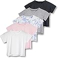 Real Essentials 5 Pack: Women's Dry Fit Crop Top - Short Sleeve Crew Neck Stretch Athletic Tee (Available in Plus Size)