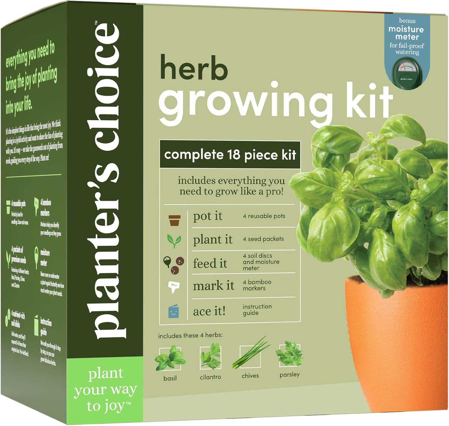 Herb Garden Growing Kit - Complete Kit - Easily Grow 4 Indoor Herbs from Seeds (Basil, Cilantro, Chives & Parsley) & Comprehensive Guide - Unique Gardening Gifts for Women & Men : Plant Starter Kits