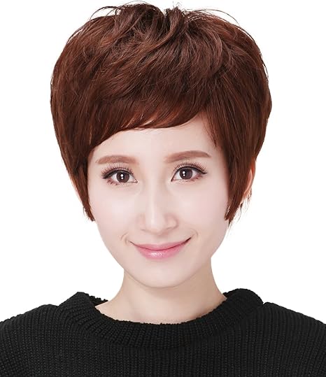 Amazon Emmor ウィッグ ショート 手植え 人毛 ウィッグ 斜め前髪 レディース ウィッグ 自然 微カール 通気 かつら ダークブラウン フルウィッグ 通販