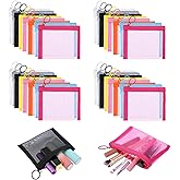 mekueeex 32 Pcs Mini Zipper Mesh Bags Lipstick Cosmetic Accessories Organizer Nylon Makeup Zipper Pouch Small Cosmetic Bag for Purse Beauty Mesh Travel Pouch for Women(8 Color)