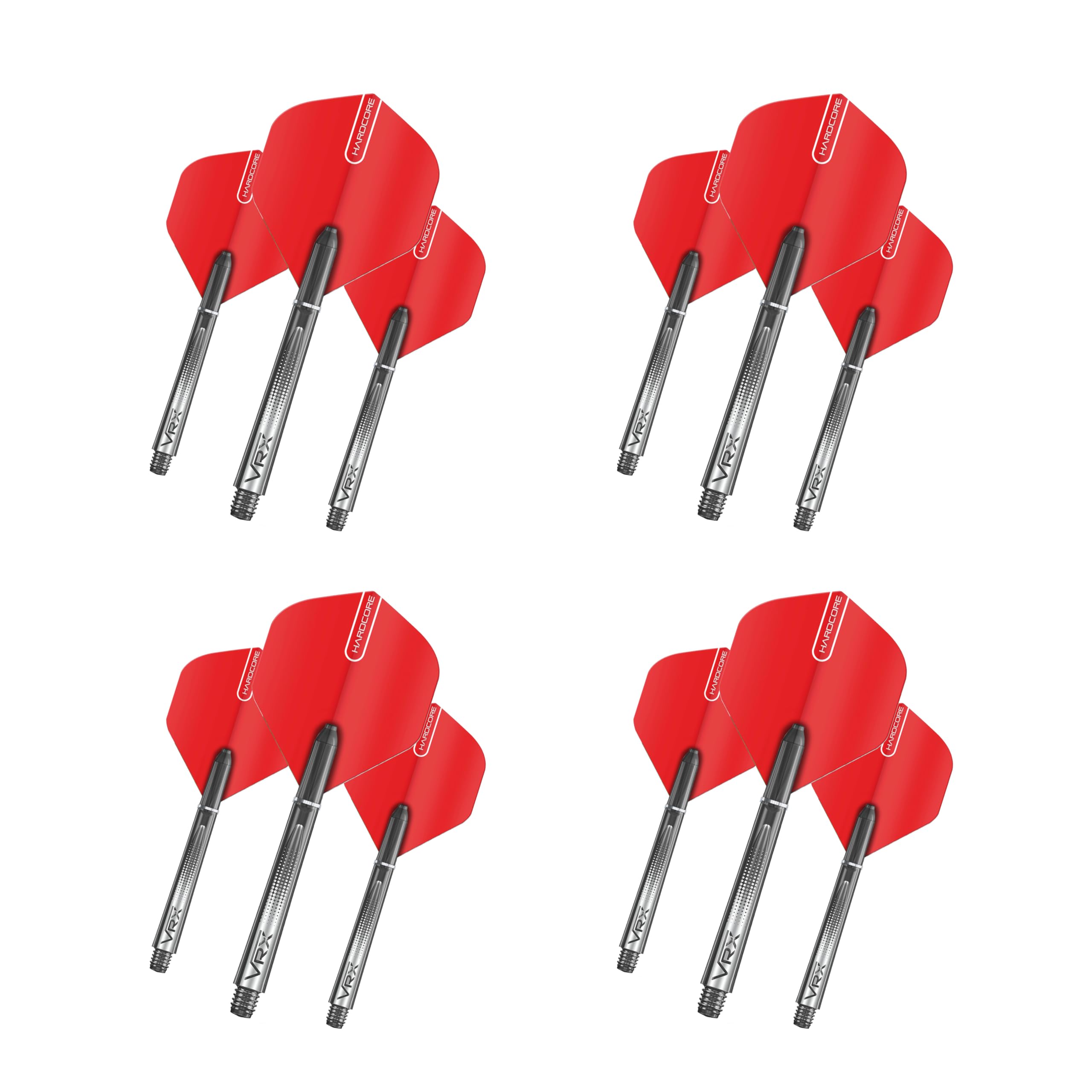 RED DRAGON Dart Flights and Shafts (Stems) Combo Set - Red Hardcore Flights and VRX Black Shafts