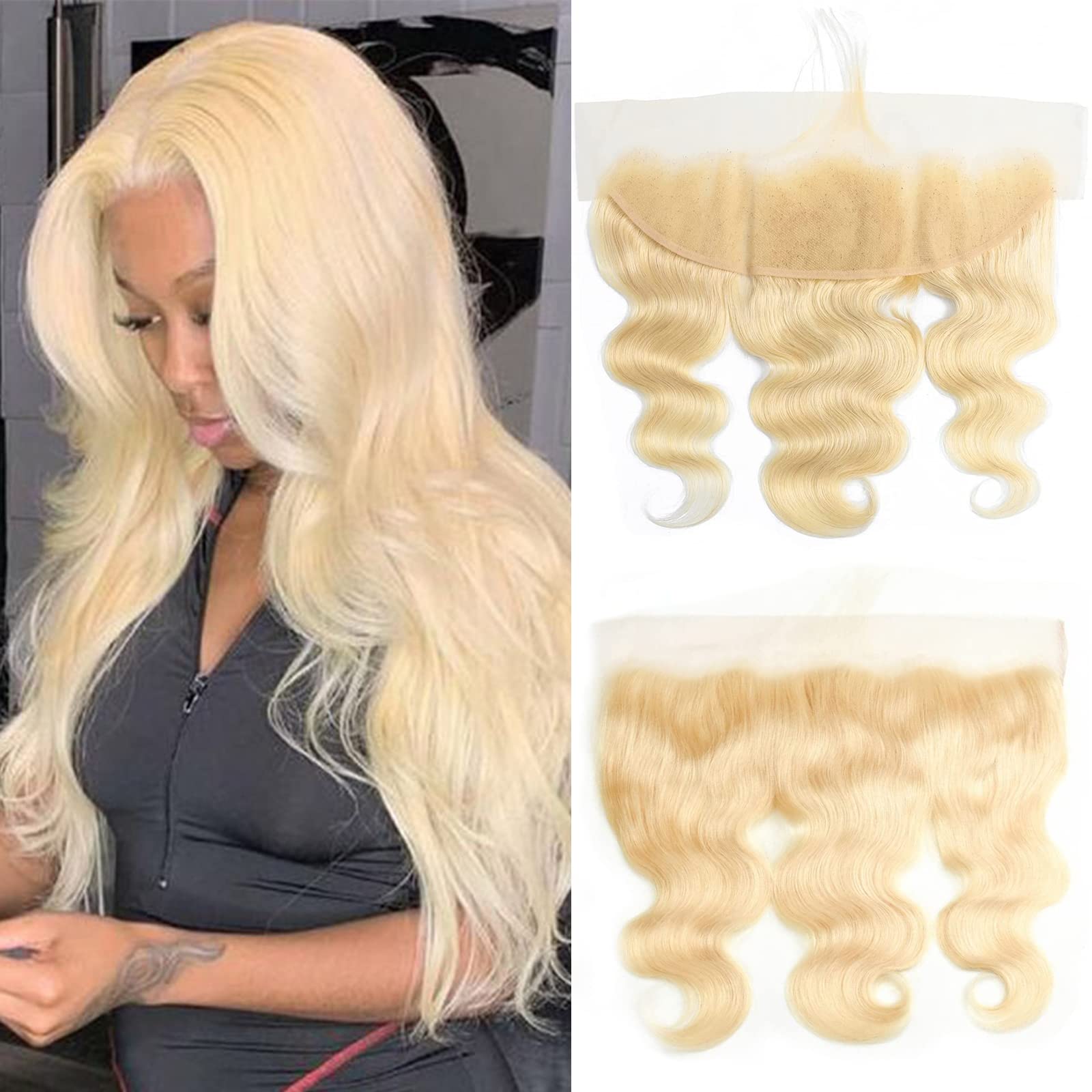 Blonde 613 Brazilian Virgin Human Hair Lace Frontal - 13X4 Body Wave Closure, Ear to Ear Free Part, Swiss Lace, 100% Unprocessed, 16 Inch — image 1