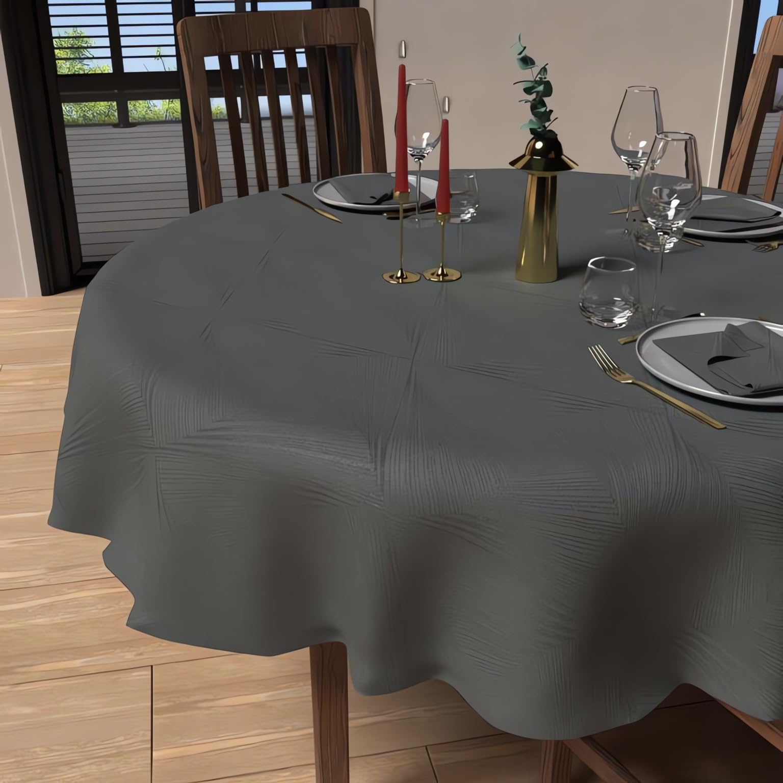 Soleil d'ocre, Round Stain Resistant Tablecloth 180 cm Diameter Grey