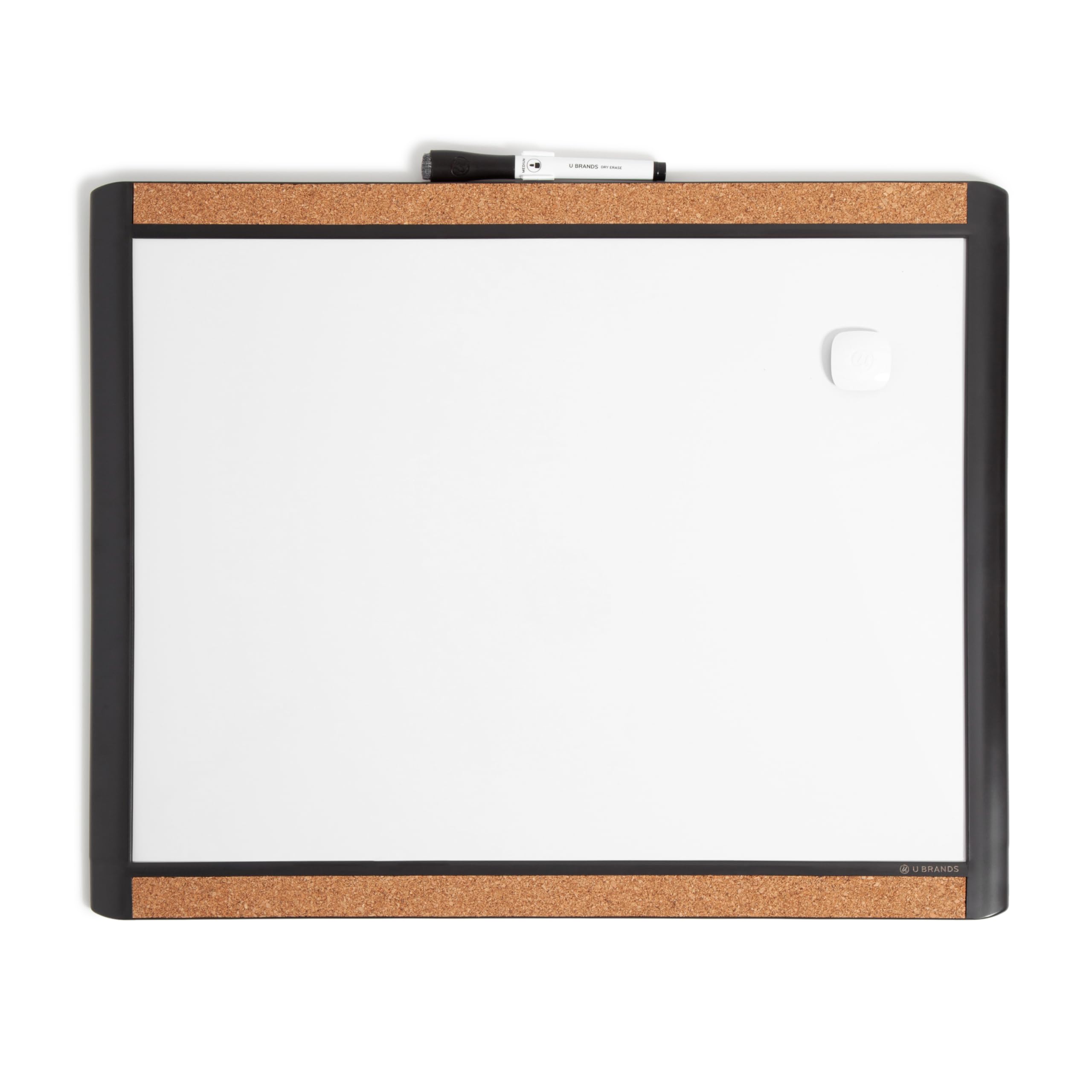 U Brands Whiteboard, Magnetic Dry Wipe Board 51x41 cm with Black Pin-It Frame, Includes Marker, Marker Clip and Magnet, Wall Mount Small White Board for Office, School, Home, Planning