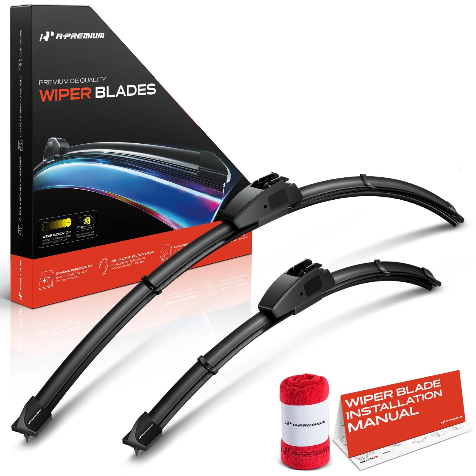 Photo 1 of A-Premium APWB229 26" + 16" Windshield Wiper Blades Compatible with Hyundai Tucson 2016-2024, Veloster 2019-2021, Nexo 2019-2024 - Hook Connector, with Wear Indicator & Towel (Pack of 2)